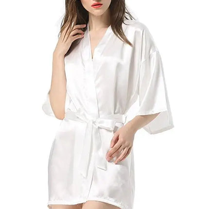 New Black Chinese Women's Faux Silk Robe Bath Gown Hot Sale Kimono Yukata Bathrobe Solid Color Sleepwear S M L XL XXL NB032