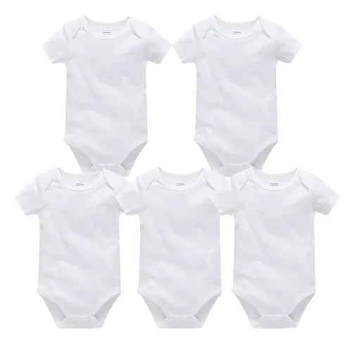 Kavkas 3er/5er-Pack Baby-Bodys für Jungen und Mädchen, einfarbig weiß, kurze Ärmel, Baumwolle, 0–24 Monate, Neugeborenen-Strampler