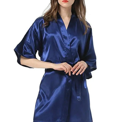 New Black Chinese Women's Faux Silk Robe Bath Gown Hot Sale Kimono Yukata Bathrobe Solid Color Sleepwear S M L XL XXL NB032