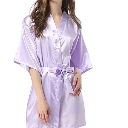 New Black Chinese Women's Faux Silk Robe Bath Gown Hot Sale Kimono Yukata Bathrobe Solid Color Sleepwear S M L XL XXL NB032