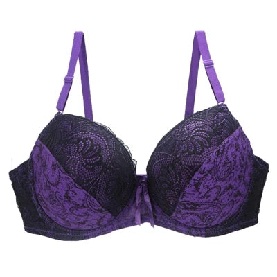 Neue sexy Spitzen-Push-Up-BHs für Damen Übergröße Weiblich tiefer Ausschnitt Schleife Blumen-Dessous D DD EF Vollschalen-BH