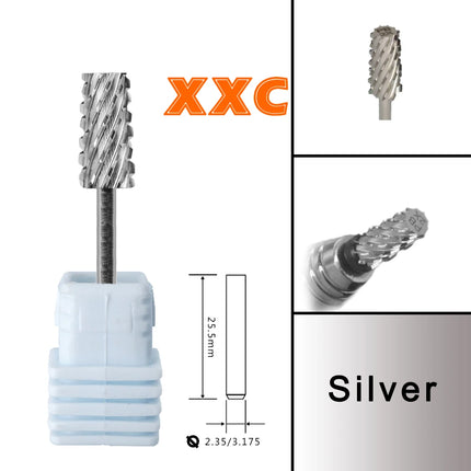 RolinStar 6.6 Large Trapezium Tapered Barrel Gold Silver steel Carbide milling cutter nail drill bit manicure pedicure