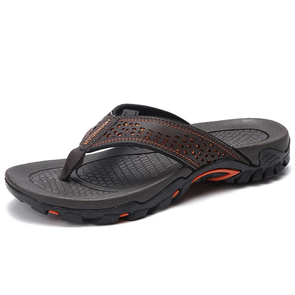 Jumpmore Summer Flip Flops Men Shoes Outdoor Fashion PU Leather Flat Shoes Beach Holiday Shoes Size 40-50