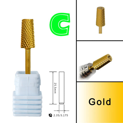 RolinStar 6.6 Large Trapezium Tapered Barrel Gold Silver steel Carbide milling cutter nail drill bit manicure pedicure