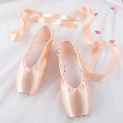 Professional Ballet Pointe Shoes With Genuine Leather Sole Women Satin Ballet Shoes With Ribbons For Professional Ballerina