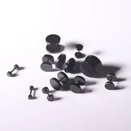 Punk Black Round Stud Earrings For Women Men Boy Minimalism Fashion Stainless Steel Ear Jewelry Earrings Wholesale Size 4mm-14mm
