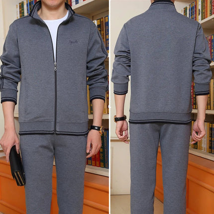 Men's Sportswear Casual Suit Two Piece Set 2022 Autumn New Tracksuit Stand Zipper Gray Sweatshirt Sweatpant Survetement Homme