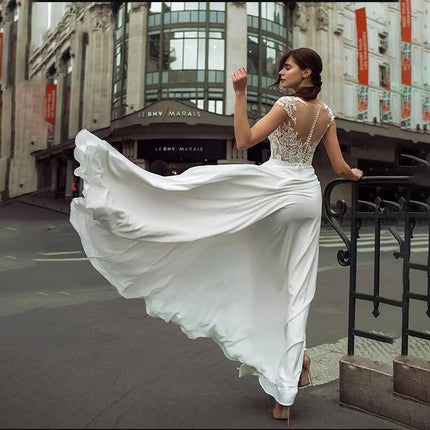 SoDigne Boho Wedding Dress 2022 Simple Side Slit Lace Backless Bridal Gown V-neck Beach Wedding Dresses Plus Size Customized