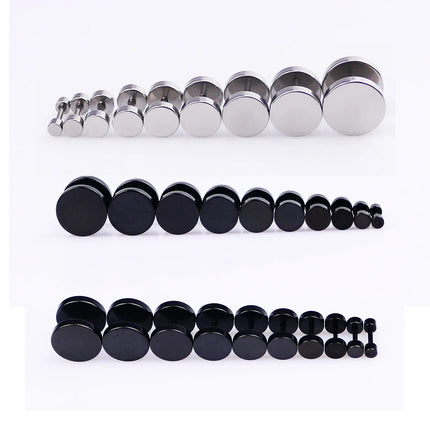 Punk Black Round Stud Earrings For Women Men Boy Minimalism Fashion Stainless Steel Ear Jewelry Earrings Wholesale Size 4mm-14mm