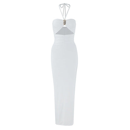 Summer Sexy Halter Three Dimensional Decoration Hollow Out Cutout Backless Leg Exposed Dress Women Clothing