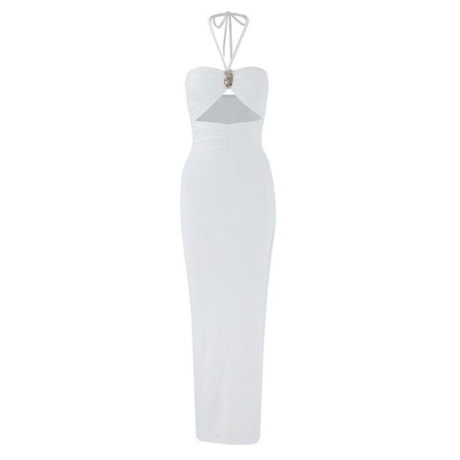 Summer Sexy Halter Three Dimensional Decoration Hollow Out Cutout Backless Leg Exposed Dress Women Clothing