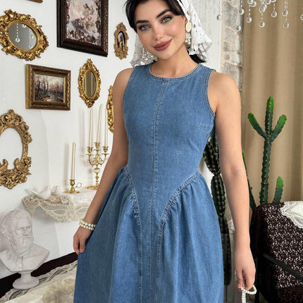 Summer Women Clothing Elegant Slimming Sleeveless Backless Denim Dress