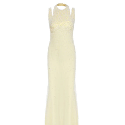 Pearl Tassel off the Shoulder Fishtail Dress Heavy Industry Beads Slim Slimming Dinner Dress for Women
