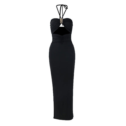 Summer Sexy Halter Three Dimensional Decoration Hollow Out Cutout Backless Leg Exposed Dress Women Clothing