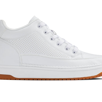 CALTO - Q272  - 2 Inches Taller (White & Gum Sole) -Elevated Leatherette Micro-Perforated Sneakers