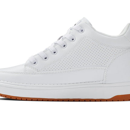 CALTO - Q272  - 2 Inches Taller (White & Gum Sole) -Elevated Leatherette Micro-Perforated Sneakers
