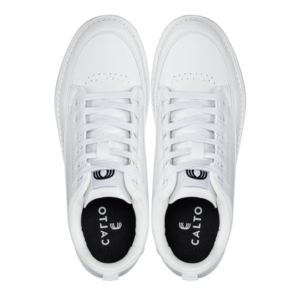 CALTO - Q272  - 2 Inches Taller (White & Gum Sole) -Elevated Leatherette Micro-Perforated Sneakers