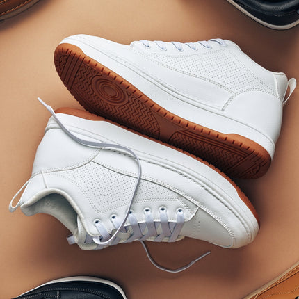 CALTO - Q272  - 2 Inches Taller (White & Gum Sole) -Elevated Leatherette Micro-Perforated Sneakers