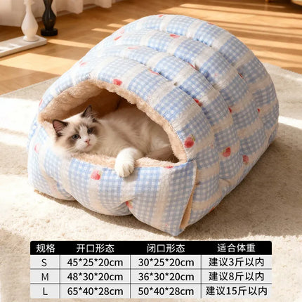 Winter Warm Cat Bed Soft Cozy Semi Enclosed Pet House Indoor Sleeping Nest for Cats Kittens Small Dogs Puppy Kennel