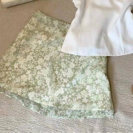 French Sweet Floral Short Skirt Summer Sweet Fashion A-line Mini Skirt Harajuku Casual Elegant Skirt Chic