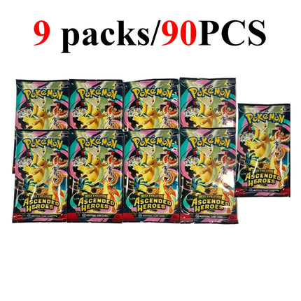 90/360PCS Pokémon Card Packs 151， ASCENDED HEROES 。Evolutions,PALDEAN FATES,English Reinforcement,Battle Transaction Card Gift
