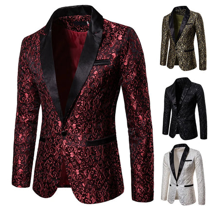 Blazer Men Coat Turn Down Collar Blazers Single Button Full Sleeve Jacquard Evening Work Casual Slim Fit Formal Jacket Spring