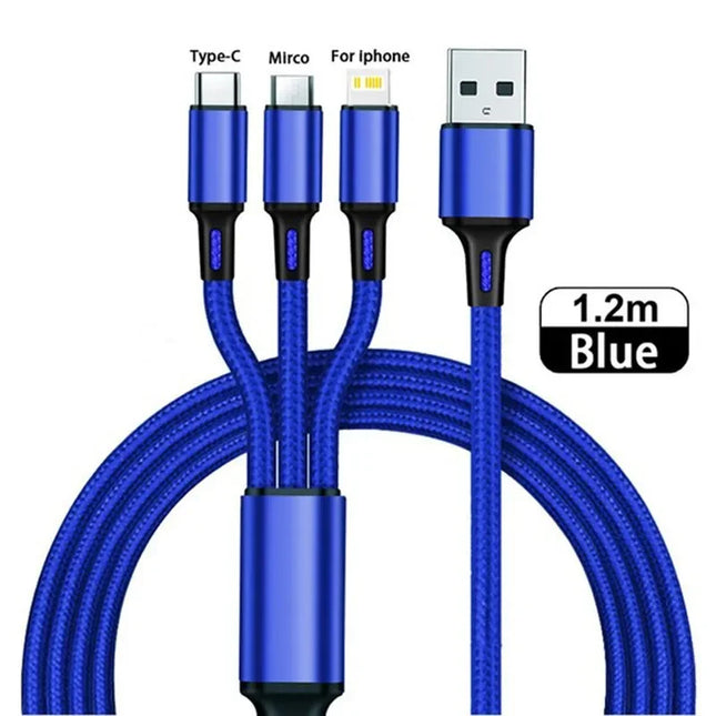 KADIXI 3 In 1 USB Fast Charging Cable USB-C Micro IOS Multi Charger Cable for iPhone Huawei Samsung Nylon Braided - product i
