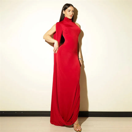 Elegant Split Turtleneck Sexy Maxi Dress Women Gown One-shoulder High Waist Bodycon Solid Fashion Club Party Long Dress 2626 New