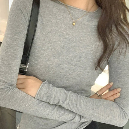 Spring Autumn T Shirt Tops Solid Slim Fit Long Sleeve O Neck Tshirts Casual Streetwear High Quality Base Tees