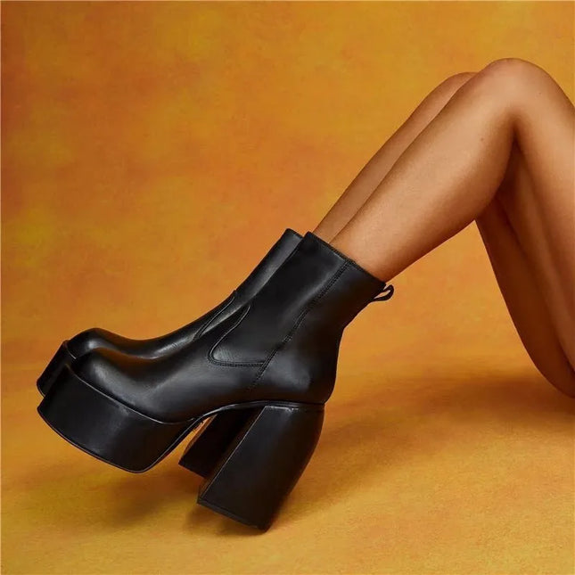 Women's Square Toe High Heeled Boots Long Short Tube Block Heel  Boots Women Platform Shoes Black Cowboy Boots for Women
