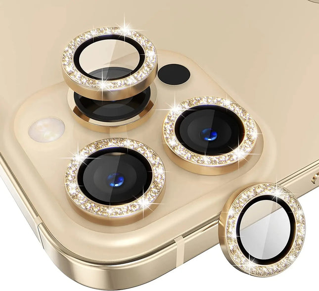 Glitzer-Kameraobjektivschutzabdeckung für iPhone 17 Pro Max 16 15 Pro 13 11 14 15 Plus 12 Mini Displayschutzfolie aus gehärtetem Glas