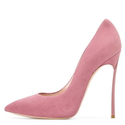 Rose Matte Leather High Heels Stilettos Metallic Heels Women Sexy Pointy Toe 10CM Blade Heels Pumps Slip On Party Ball Shoes