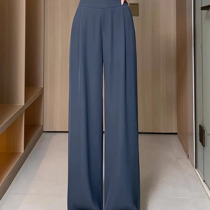 Women Wide Leg Pants Summer High Waist Casual Office Lady Straight Trouser Vintage Comfort Female Pocket All Match Solid Pants