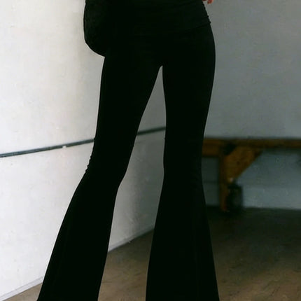Women’s Fold Over Leggings Fashion Low Waist Solid Color  Fit Flare Pants Sweatpants