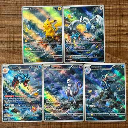 Pokemon PTCG Cards Lugia Gyarados Mewtwo Greninja Sea Wave Style Collection Cards 5Pcs Creativity Rare Holo Cards Pokemon Gift