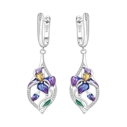 Orstarry Original 925 Sterling Silver Blue Iris Flower Earrings Women Hoop Earring Anniversary Jewelry Trendy Gifts