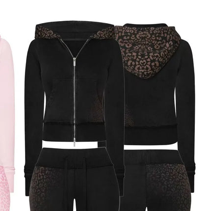 Y2K Leopard Print Fashion Knitted Sportswear Two-Piece Set Women's Casual Fit Yoga Sexy Slim High Waist Casual Sports Pants