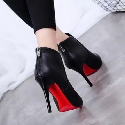 Women Pumps High Quality Leather Ankle Boots Sexy Pointed High-heeled Short Boots for Women Plush Warm Winter Boots Botas Mujer