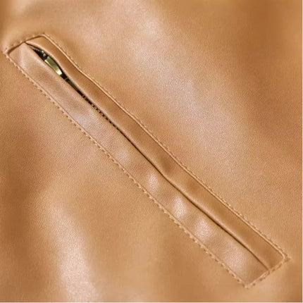 Pure Color New Men Plush Leather Jacket Large Size 5XL Autumn and Winter Male Daily Casual Stand Collar Coats