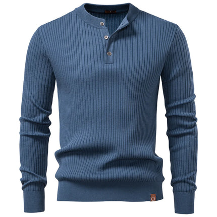 AIOPESON Button Placket Polo Shirt Men Ribbed Stripe Long Sleeve Contemporary Fit Minimalist Autumn Winter Premium Business Top