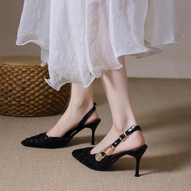 Summer New French Beautiful High Heels Women's Stiletto Pointed Toe Versatile Fashion Baotou High Heel Sandals