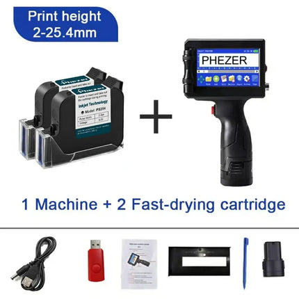 Phezer 12.7/25.4mm Handheld Inkjet Printer QR Code Barcode Batch Code Date Number Logo Expiry Portable Label Printer