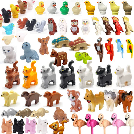 MOC Animal Scene Building Blocks Cats Dogs Sheep Pigs Chickens Eagle Parrots Dolphin Zoo Fram Accessories DIY Toys Bricks T14