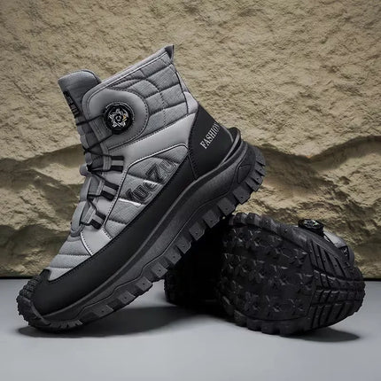 Functional Knob-Adjustable Motorcycle Riding High-Top Boots, Black Anti-Collision Toe Cap, Non-Slip Thick-Soled Motorcycle Shoes, Waterproof and Wear-Resistant Outdoor Off-Road Work Boots, Rider Commuter Anti-Fall Motorcycle