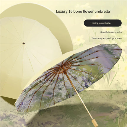 High-value 16-bone manual sun umbrella for women's sun protection ultraviolet rain dual-purpose umbrella color glue folding oil