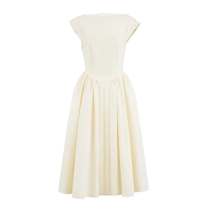 YENKYE  2025 Women Sexy Backless Elegant Party Midi Dress Short Sleeve O Neck Solid A-line Autumn Dresses Female Vestidos