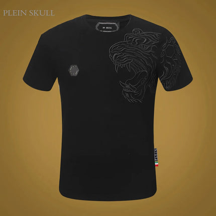 PLEIN SKULL Heavy Industry Embroidered Men's Fashion Short Sleeve Top Summer Gothic Fitness T-shirt Breathable Casual Sports Tee