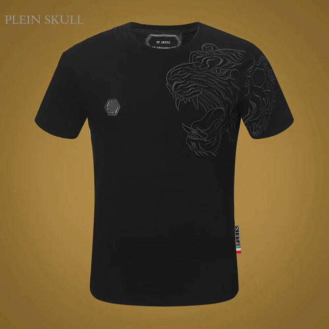 PLEIN SKULL Heavy Industry Besticktes Herrenmode Kurzarm-Oberteil Sommer Gothic Fitness T-Shirt Atmungsaktives Freizeit Sport-T-Shirt