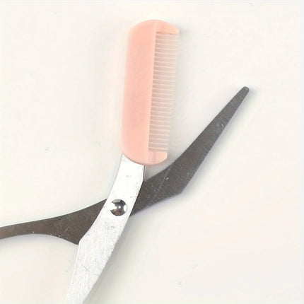 Pink Eyebrow Trimming Scissors With Built-in Comb - Stainless Steel, Precise Grooming Tool, Creating Perfect - product image