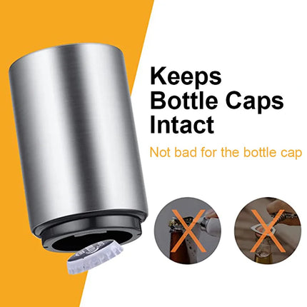 Stainless Steel Automatic  Beer Bottle Opener No Bend Push Down Cap - Easy Open for Beer and Soda Glass Bottles Kitchen Opener